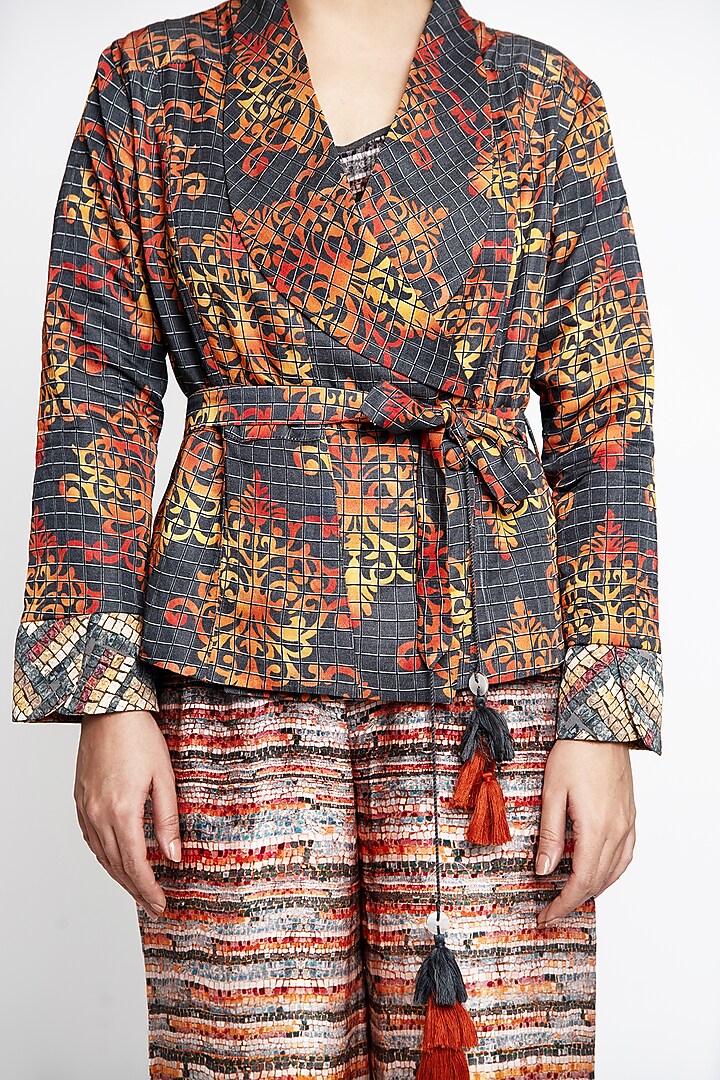 Orange & Grey Linen Jumpsuit With Blazer by ANMOL KAKAD at Pernia's Pop Up Shop