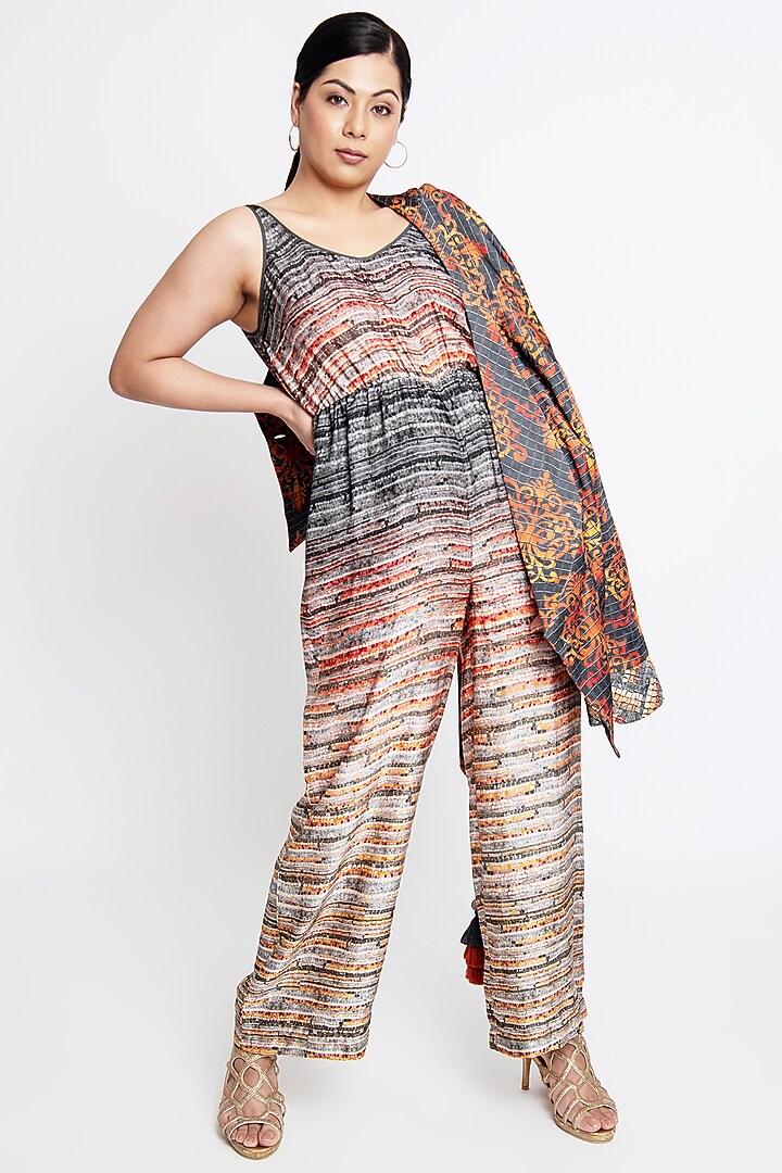 Orange & Grey Linen Jumpsuit With Blazer by ANMOL KAKAD at Pernia's Pop Up Shop