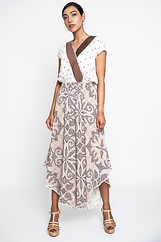 Beige & Brown Georgette Jumpsuit by ANMOL KAKAD