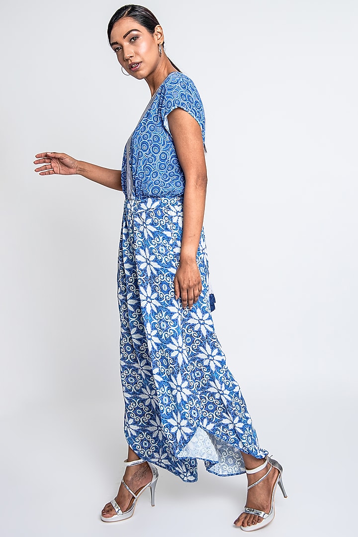 Blue & White Georgette Jumpsuit by ANMOL KAKAD at Pernia's Pop Up Shop