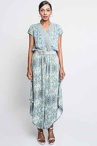 Teal Georgette Jumpsuit by ANMOL KAKAD