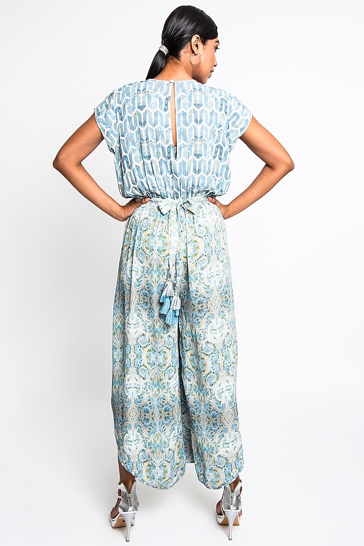 Teal Georgette Jumpsuit by ANMOL KAKAD at Pernia's Pop Up Shop