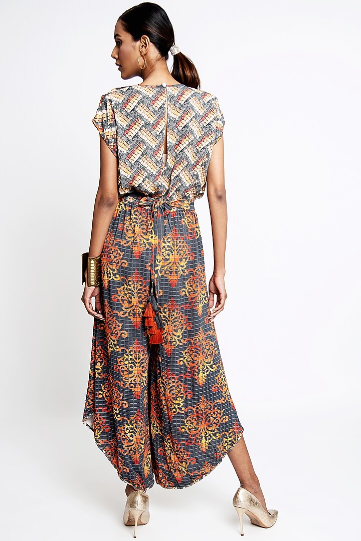 Orange & Grey Georgette Jumpsuit by ANMOL KAKAD at Pernia's Pop Up Shop