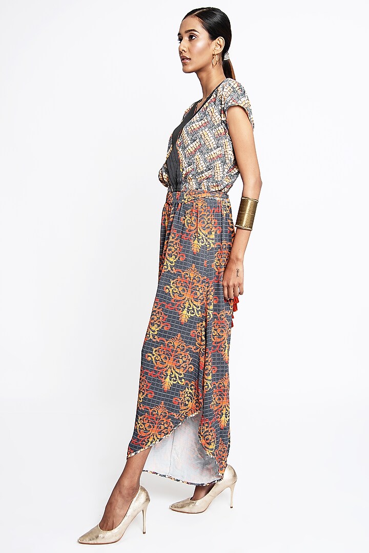 Orange & Grey Georgette Jumpsuit by ANMOL KAKAD at Pernia's Pop Up Shop