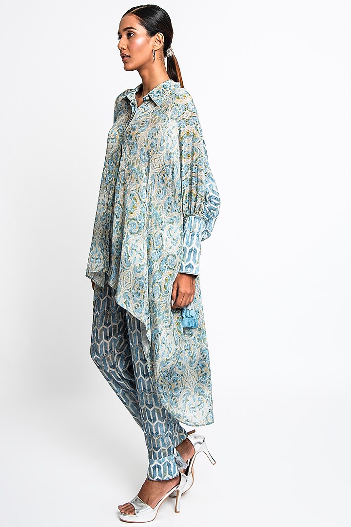 Teal Natural Crepe Co-Ord Set by ANMOL KAKAD at Pernia's Pop Up Shop