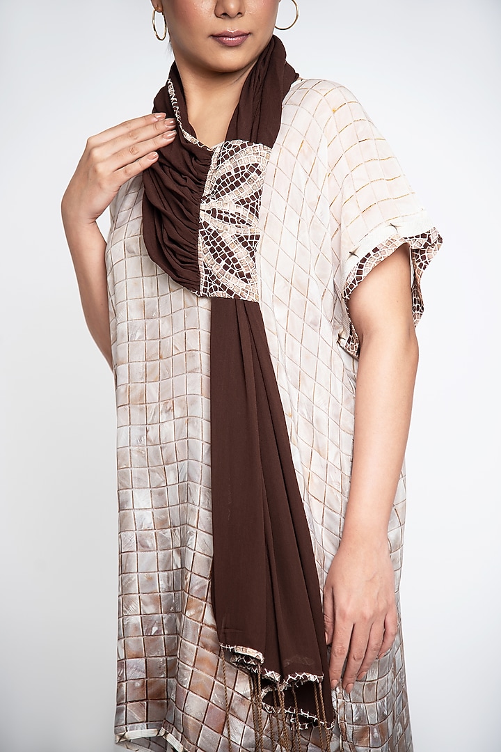 Beige & Brown Crepe Embellished Co-Ord Set by ANMOL KAKAD at Pernia's Pop Up Shop