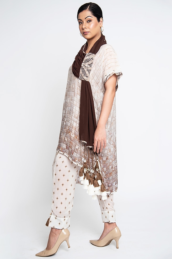 Beige & Brown Crepe Embellished Co-Ord Set by ANMOL KAKAD at Pernia's Pop Up Shop