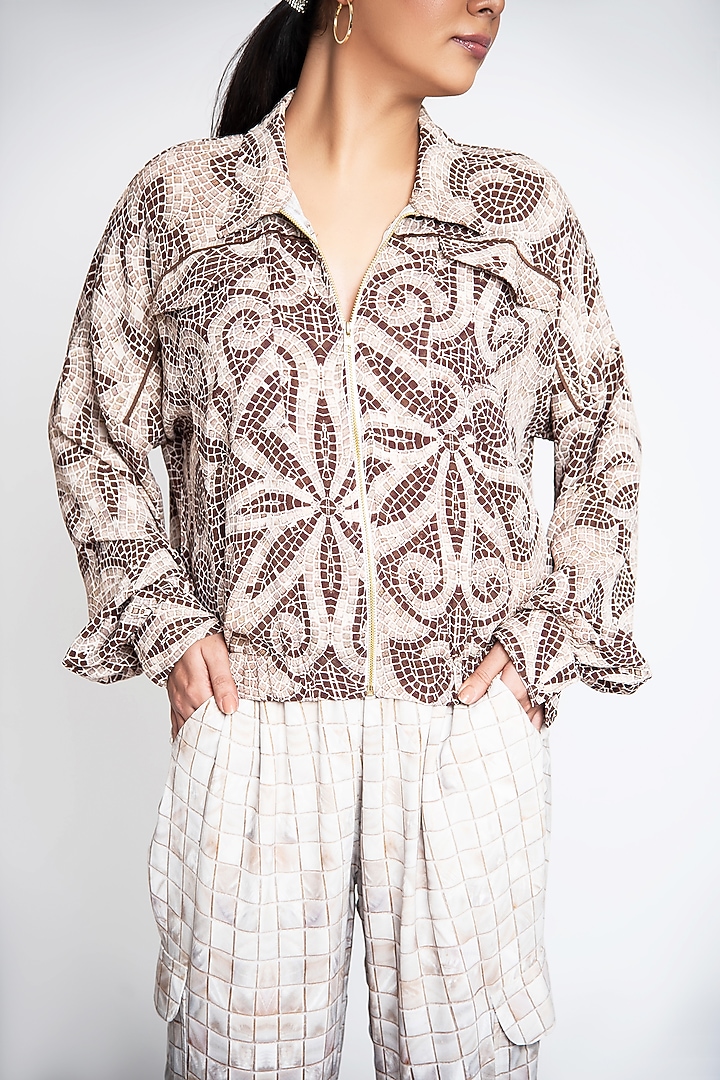 Beige & Brown Summer Georgette Co-Ord Set by ANMOL KAKAD at Pernia's Pop Up Shop