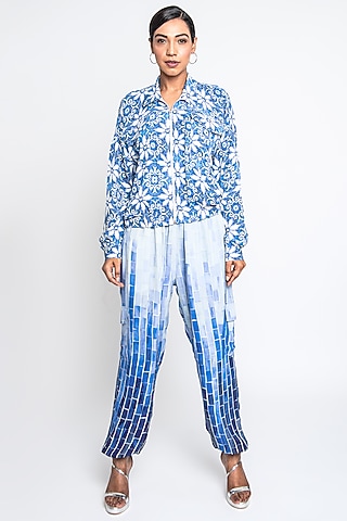 Blue & White Summer Georgette Co-Ord Set by ANMOL KAKAD