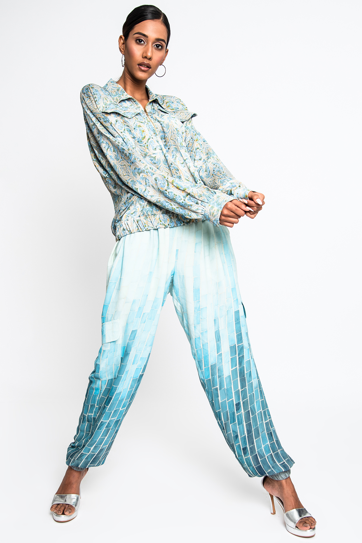 Teal & Ecru Summer Georgette Co-Ord Set by ANMOL KAKAD at Pernia's Pop Up Shop