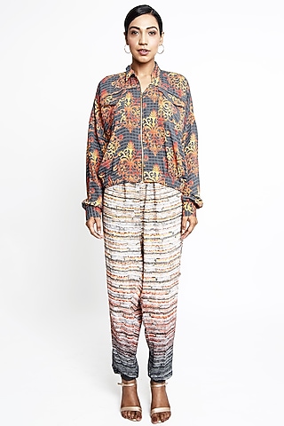 Orange & Grey Summer Georgette Co-Ord Set by ANMOL KAKAD