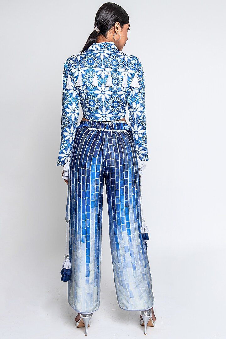 Blue & White Linen Blazer Set by ANMOL KAKAD at Pernia's Pop Up Shop