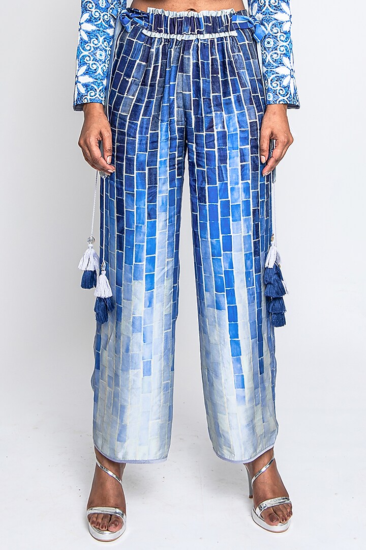 Blue & White Linen Blazer Set by ANMOL KAKAD at Pernia's Pop Up Shop