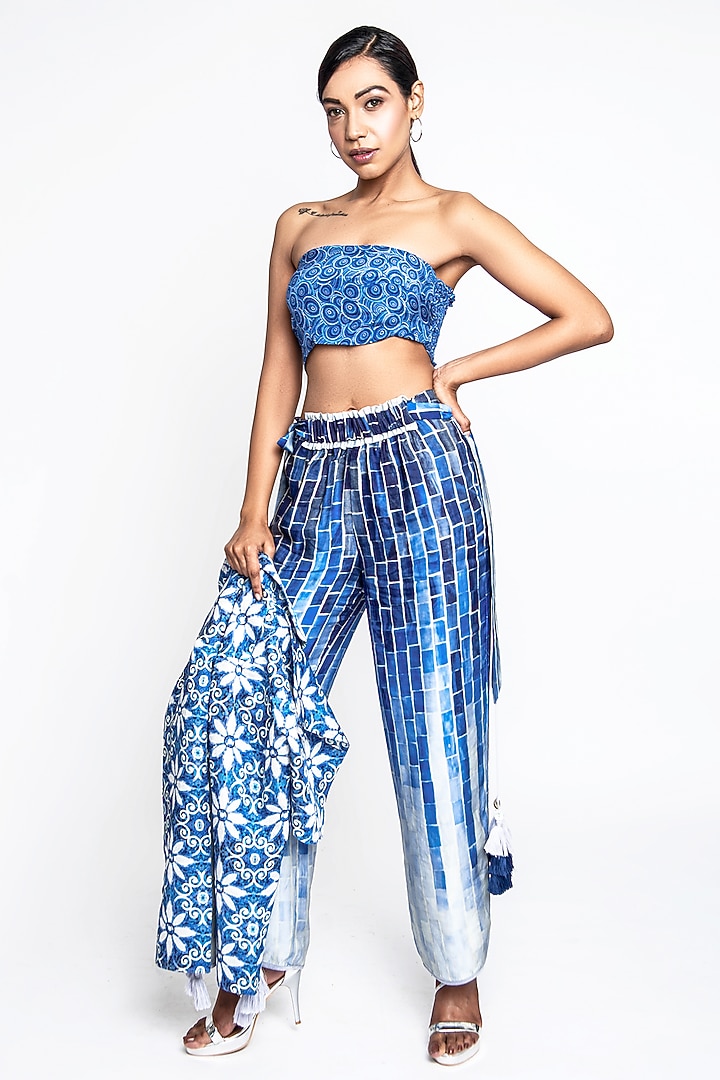 Blue & White Linen Blazer Set by ANMOL KAKAD at Pernia's Pop Up Shop