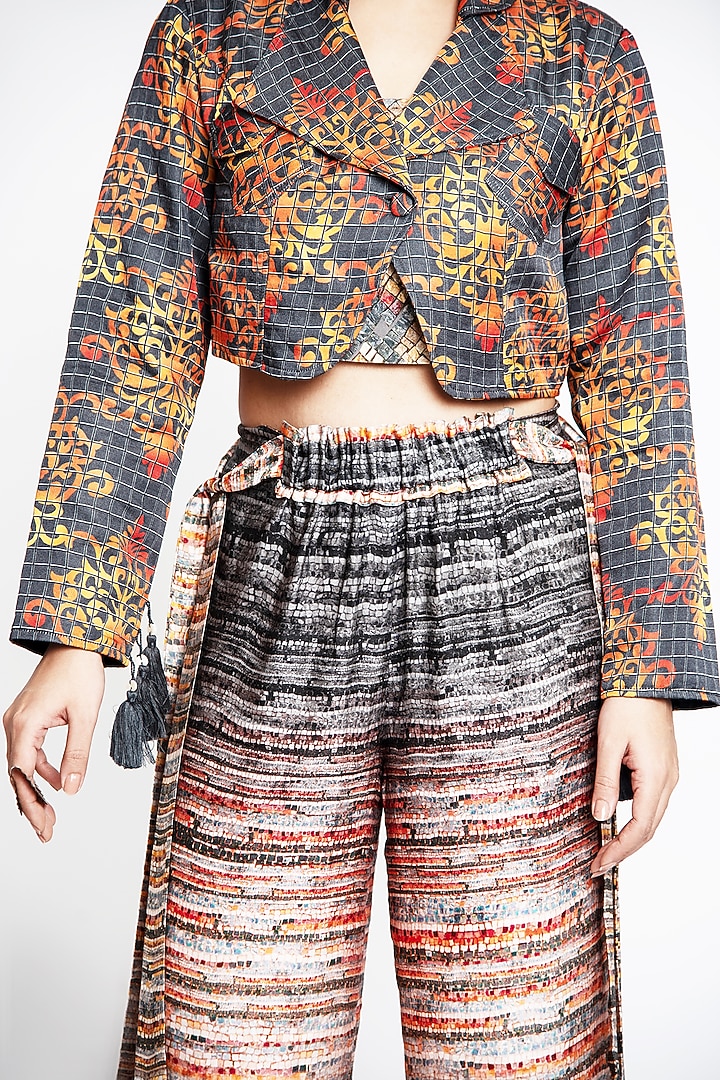 Orange & Grey Linen Blazer Set by ANMOL KAKAD at Pernia's Pop Up Shop
