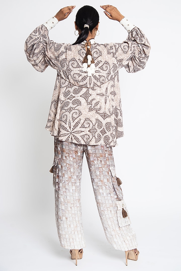 Beige & Brown Double Georgette Co-Ord Set by ANMOL KAKAD at Pernia's Pop Up Shop