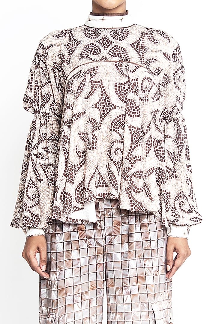 Beige & Brown Double Georgette Co-Ord Set by ANMOL KAKAD at Pernia's Pop Up Shop