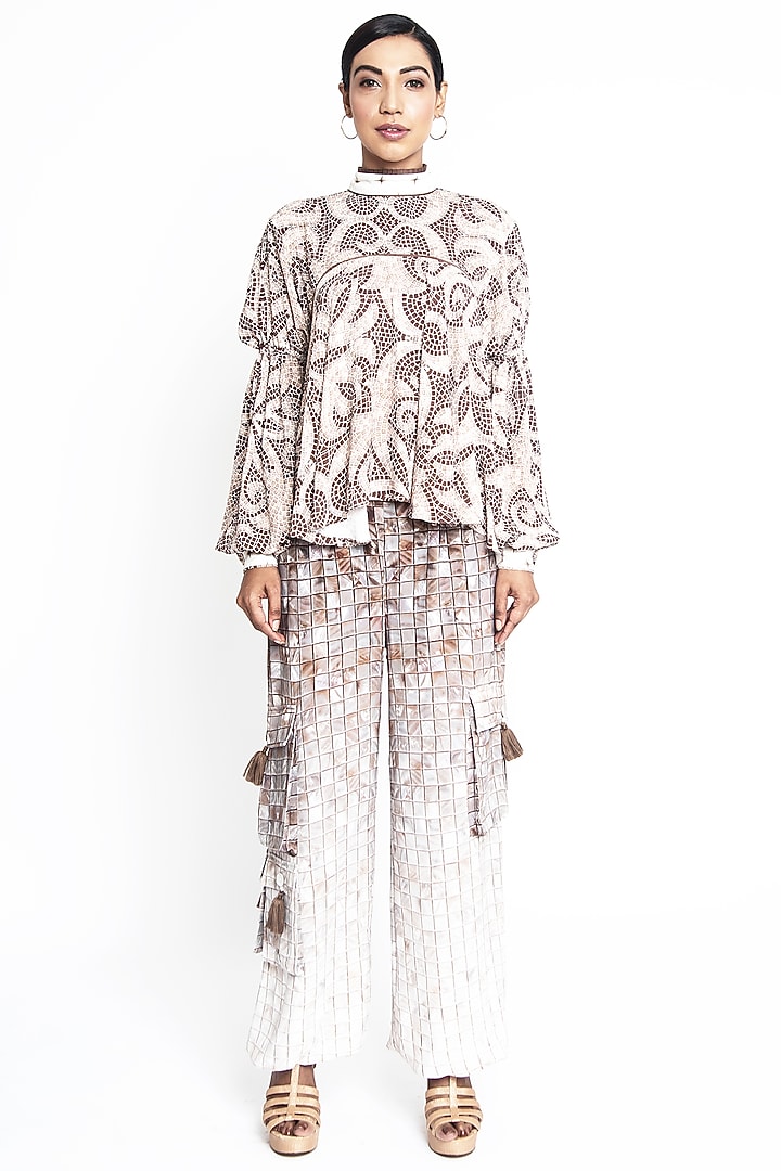 Beige & Brown Double Georgette Co-Ord Set by ANMOL KAKAD at Pernia's Pop Up Shop