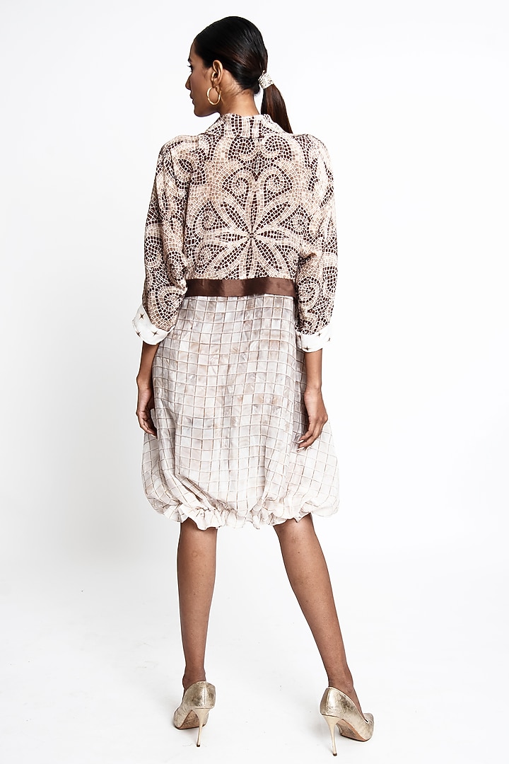 Beige & Brown Natural Crepe Balloon Summer Dress by ANMOL KAKAD at Pernia's Pop Up Shop