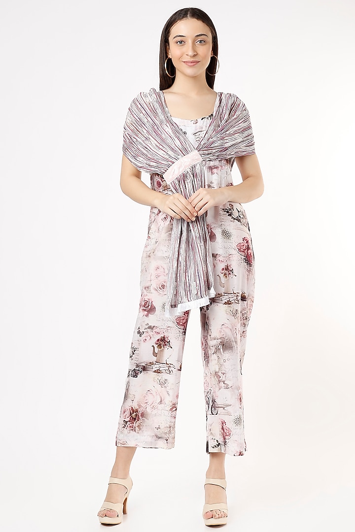Blush Pink Printed Jumpsuit With Stole by ANMOL KAKAD