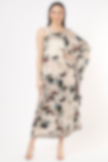 Beige Printed One-Shoulder Dress by ANMOL KAKAD at Pernia's Pop Up Shop