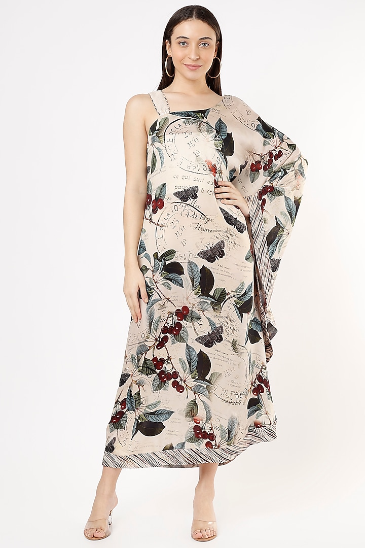 Beige Printed One-Shoulder Dress by ANMOL KAKAD at Pernia's Pop Up Shop