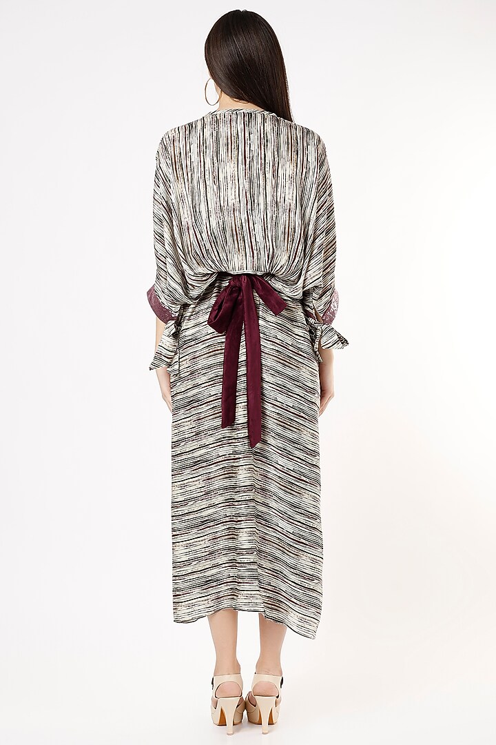 Wine Satin Printed Summer Dress by ANMOL KAKAD at Pernia's Pop Up Shop