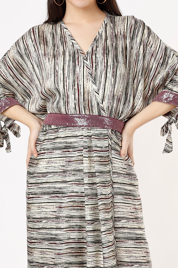 Wine Satin Printed Summer Dress by ANMOL KAKAD at Pernia's Pop Up Shop