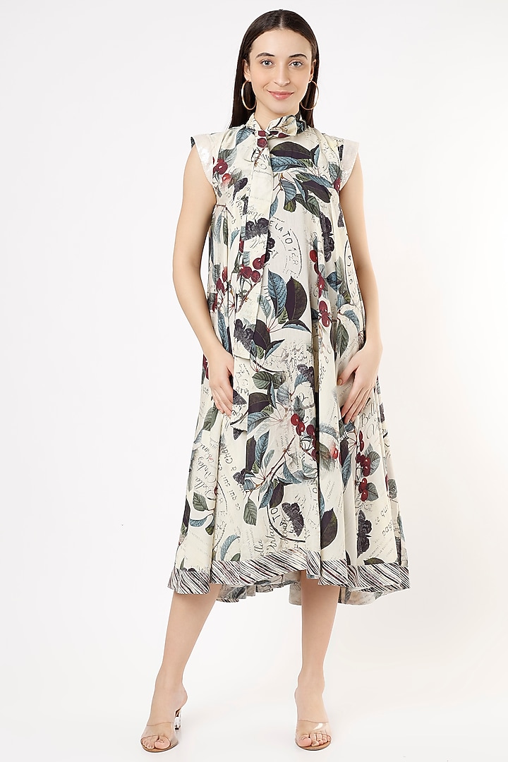 Beige Printed Dress by ANMOL KAKAD at Pernia's Pop Up Shop