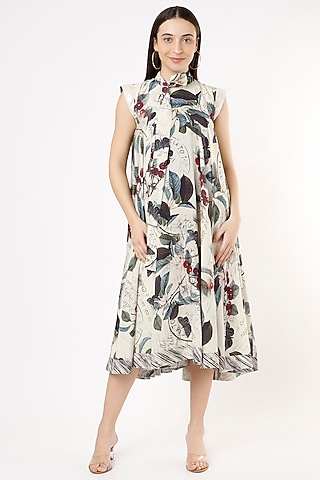 Beige Printed Dress by ANMOL KAKAD
