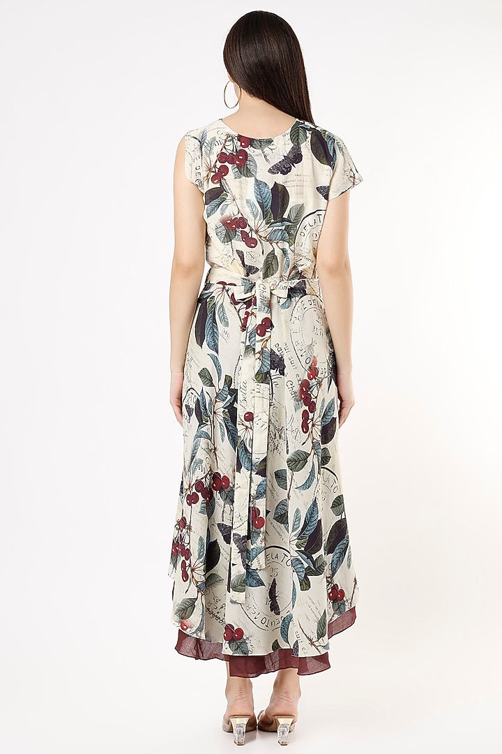 Beige Printed Asymmetrical Midi Summer Dress by ANMOL KAKAD at Pernia's Pop Up Shop