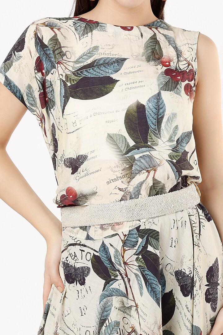 Beige Printed Asymmetrical Midi Summer Dress by ANMOL KAKAD at Pernia's Pop Up Shop