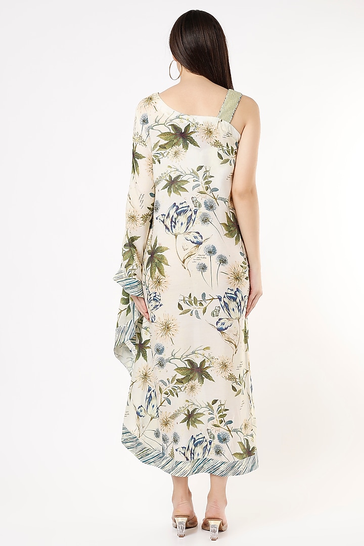 Off-White & Emerald Green Printed Asymmetrical Circular Drop Summer Dress by ANMOL KAKAD at Pernia's Pop Up Shop