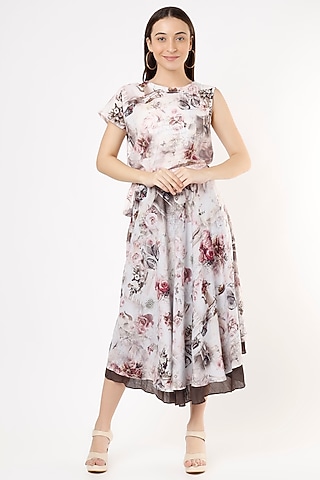 Blush Pink Printed Asymmetrical Midi Dress by ANMOL KAKAD