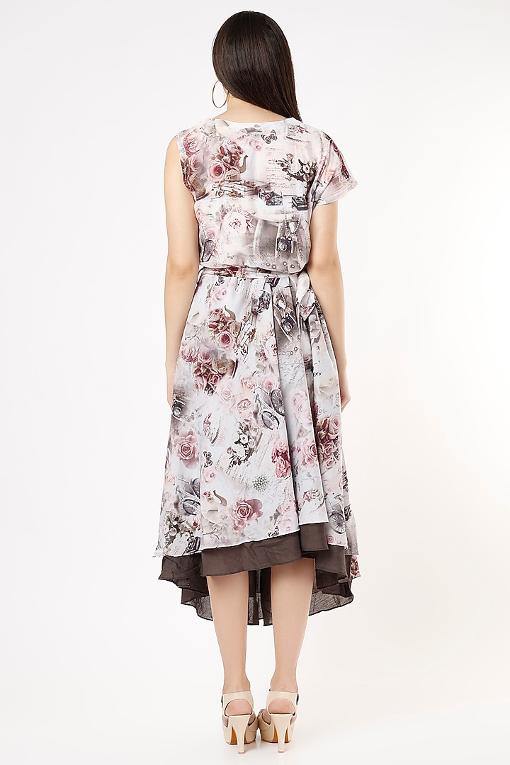 Blush Pink Printed Asymmetrical Midi Summer Dress by ANMOL KAKAD at Pernia's Pop Up Shop