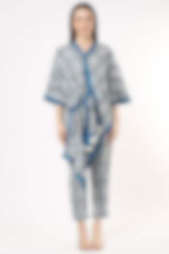 Cobalt Blue Embroidered Cape Set by ANMOL KAKAD at Pernia's Pop Up Shop