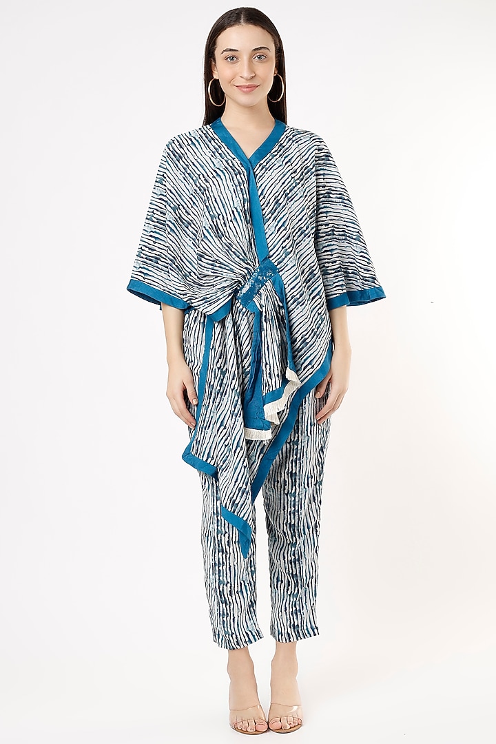 Cobalt Blue Embroidered Cape Set by ANMOL KAKAD at Pernia's Pop Up Shop