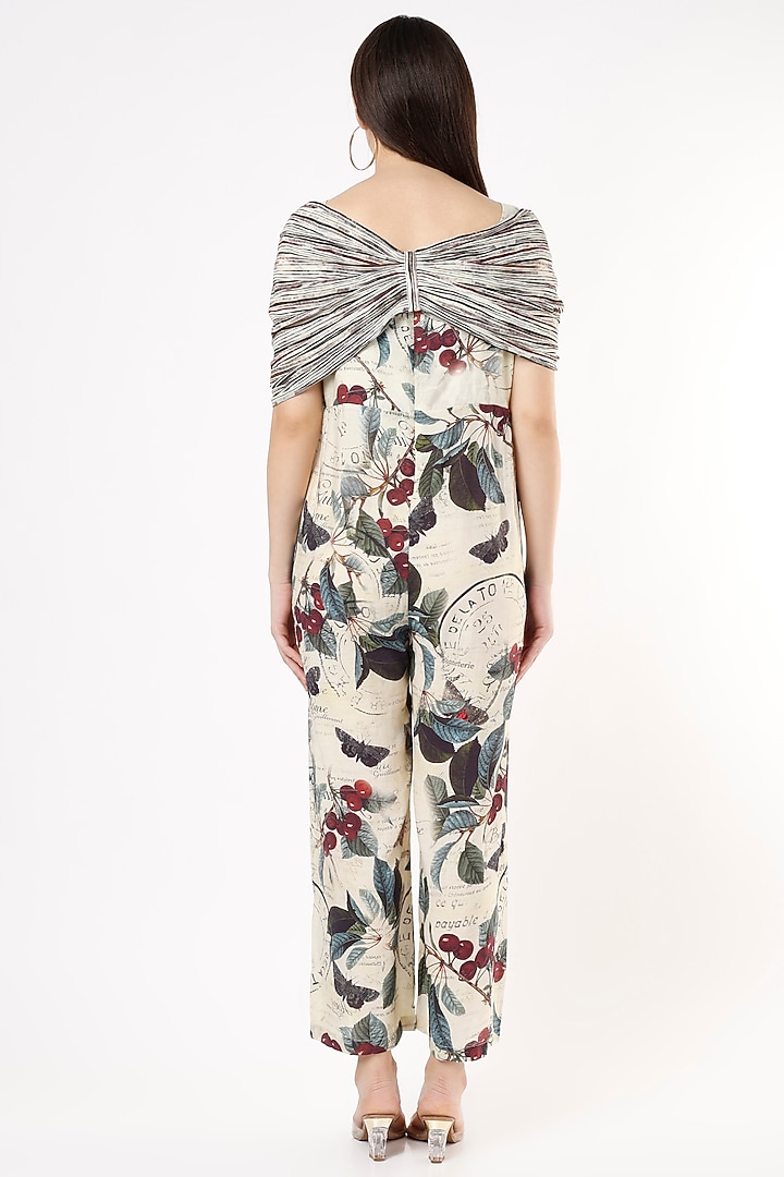 Maroon Printed Jumpsuit With Wrap Stole by ANMOL KAKAD at Pernia's Pop Up Shop