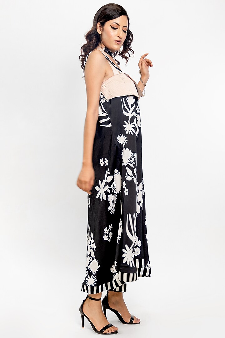 Black & White Satin Printed Vacation Dress by ANMOL KAKAD at Pernia's Pop Up Shop