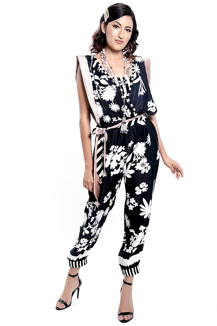 Black & White Satin Jumpsuit by ANMOL KAKAD at Pernia's Pop Up Shop