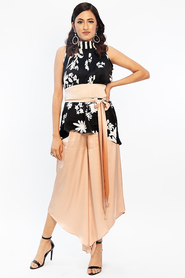 Champagne Pink Silk Asymmetric Pant Set by ANMOL KAKAD at Pernia's Pop Up Shop