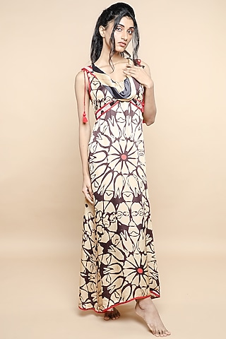 Brown Satin Cowl Dress by ANMOL KAKAD