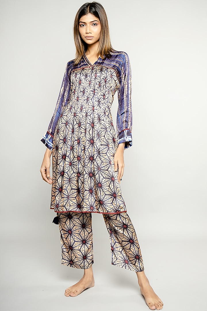 Blue Satin Tunic Set by ANMOL KAKAD at Pernia's Pop Up Shop