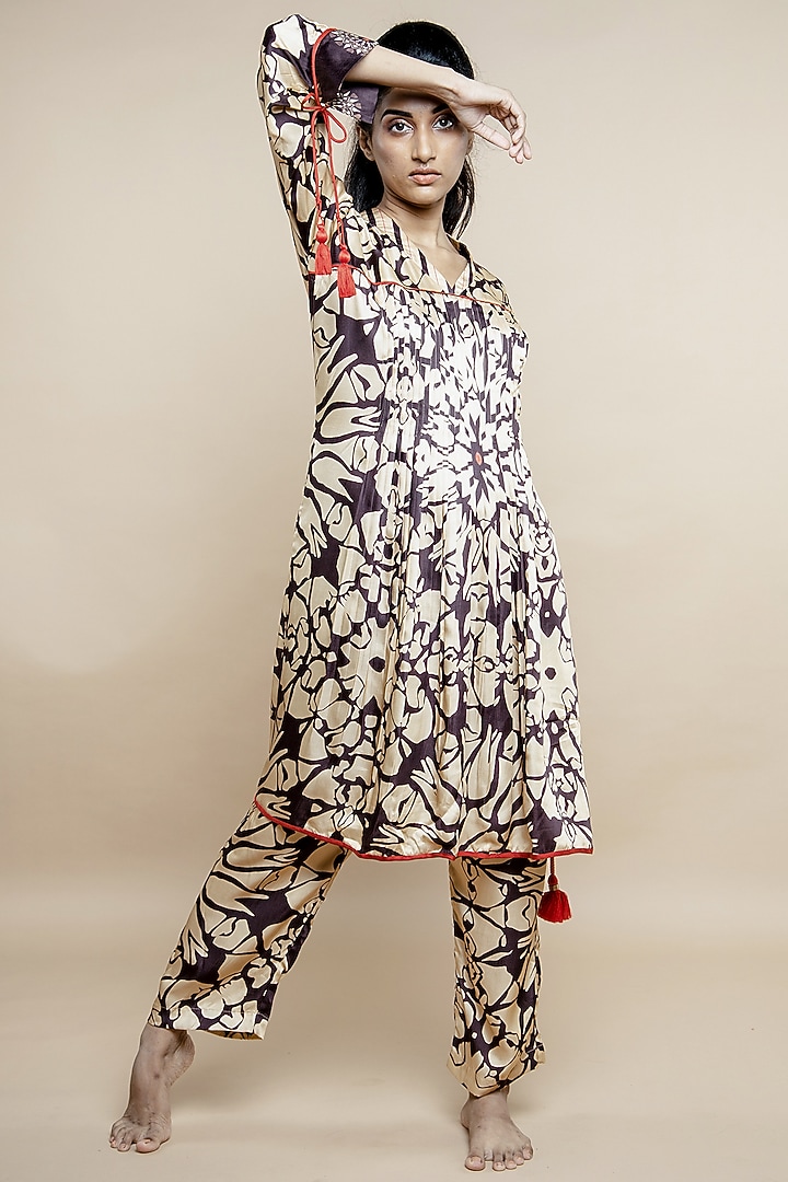 Brown Satin Tunic Set by ANMOL KAKAD at Pernia's Pop Up Shop