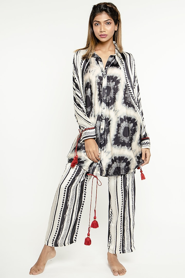 Black Satin Shirt Tunic Set by ANMOL KAKAD at Pernia's Pop Up Shop