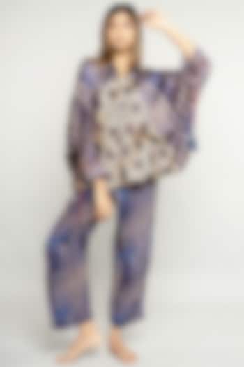 Blue Satin Shirt Tunic Set by ANMOL KAKAD at Pernia's Pop Up Shop