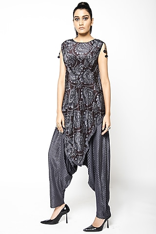 Black Crepe Silk Jumpsuit With Cape by ANMOL KAKAD