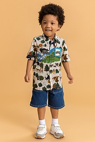 Ivory Cotton Printed Shirt For Boys by Ankid