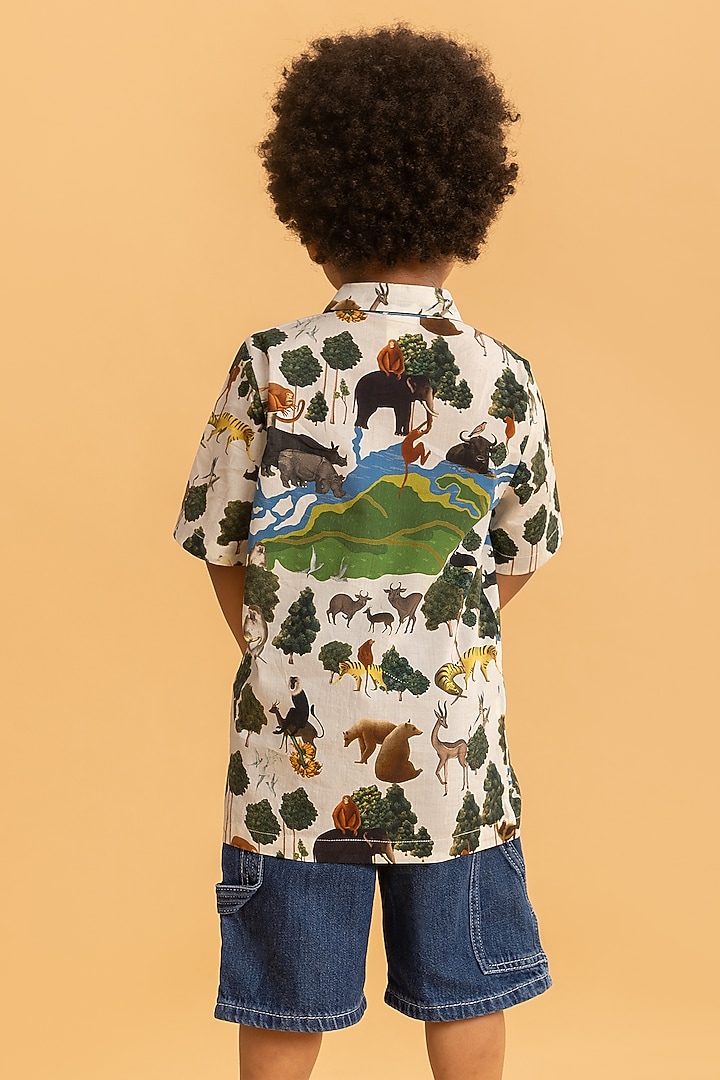 Ivory Cotton Printed Shirt For Boys by Ankid at Pernia's Pop Up Shop