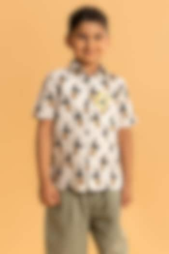 Ivory Cotton Printed Shirt For Boys by Ankid at Pernia's Pop Up Shop